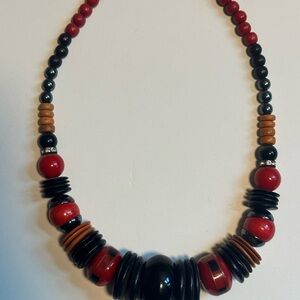 Handcrafted Red and Black Beaded Statement Necklace
